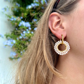 Boucles d'oreilles avec perles facettées – MAY (Crème)