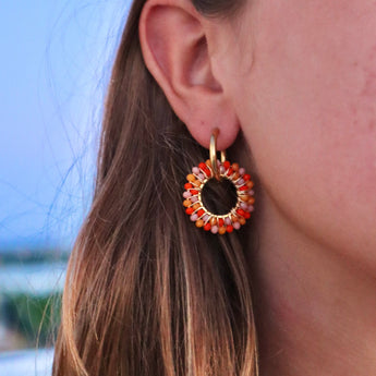 Boucle d'oreille en acier inoxydable avec pendentif facetté – couleurs du lever du soleil/or